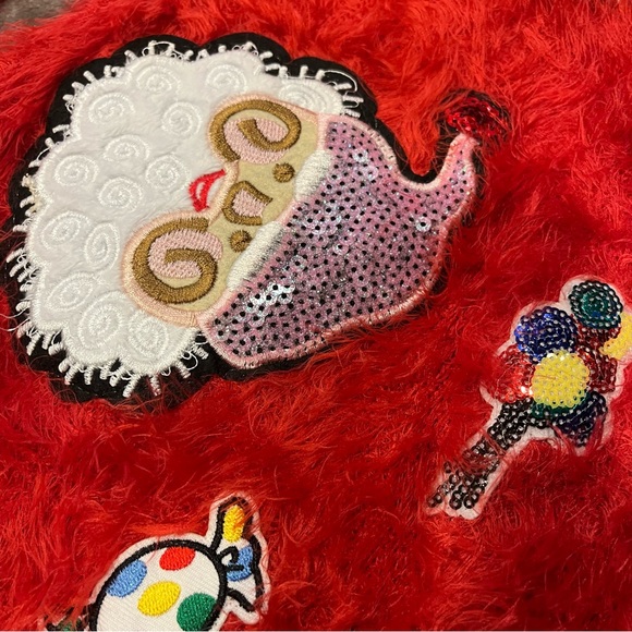 Soft Plush Fuzzy Christmas Sweater Vintage Inspired Sequins Santa Star Holiday - Picture 11 of 17